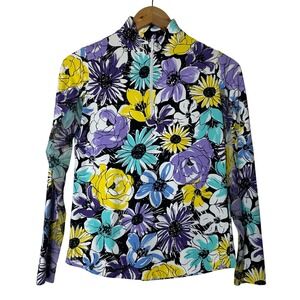 IBKUL Top Size XS Floral Print Long Sleeve 1/4 Zip Pullover Womens Activewear